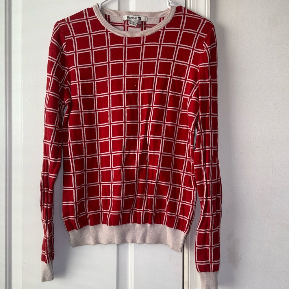 Red and White grid sweater